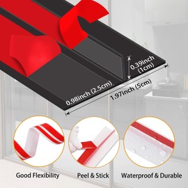 Soengsau T-Shaped Silicone Weather Stripping Draft Stopper, 122" L x 1.97" W Self-Adhesive Seal Strip for Shower Door Gaps, Black