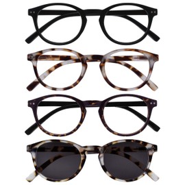 Opulize Zen 4er-Pack Lesebrille Mit Sonne Leser Schwarz Licht Dunkel Braun Klein Herren Damen RRRS24-11T21T +3,00