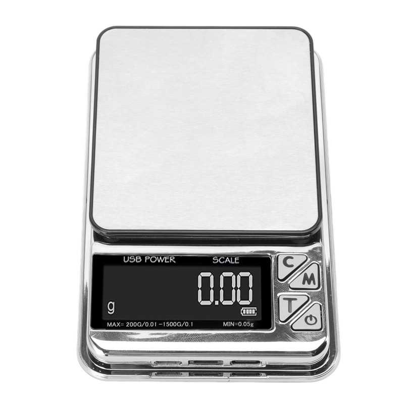 Home Digital Kitchen Scale 200g/0.01g‑1500g/0.1 High Accuracy USB Rechargeable Stainless