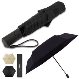 Lightweight Compact One-Touch Automatic Open and Close Folding Umbrella, Men's: 215g 21.7 oz (55 cm), 6 Ribs, 3 Tiers - No Popping Out in the Middle Safe, Black, Gift Boxed, 65403BK, black-1
