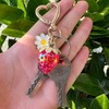 BIIQAKOO Cute Cherry Keychain Rhinestone Bag Charm Strawberry Keychain for