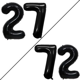 GOER Number 27 Balloons for 27th Birthday Party Decorations,42 Inch Jumbo Foil Helium 72 Balloons for 72nd Birthday Party Decoration (Black)