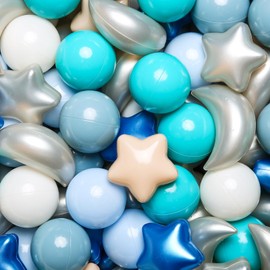 GOGOSO Ball Pit Balls Shapes Stars for Toddlers Ball Pit Play Tent, Baby Pool Water Toys, Kiddie Pool, Party Decoration, Photo Props, Pearl Gray+Blue+Green