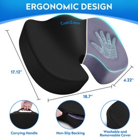 XXLSeat Cushion Office Car Seat Cushion, Memory Foam Cushion for Office Chair, Car Seat, Airplane, Bleacher Non-Slip Chair Pad, Butt Pillow for Desk, Wheelchair, Car (Black)