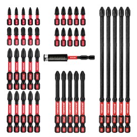 Geinxurn Impact Tough Mixed #1#2#3 Phillips D2 Steel Long Extension Insert Driver Bits, 41Pack 1/4 Inch Hex Shank Long Cross Magnetic PH1/PH2/PH3 Screwdriver Bits Set with 1Pcs Magnetic Bit Holder