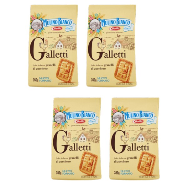 Mulino Bianco: "Galletti" shortbread with sugar granules - 12.3 Oz (350g) Pack of 4[ Italian Import ]