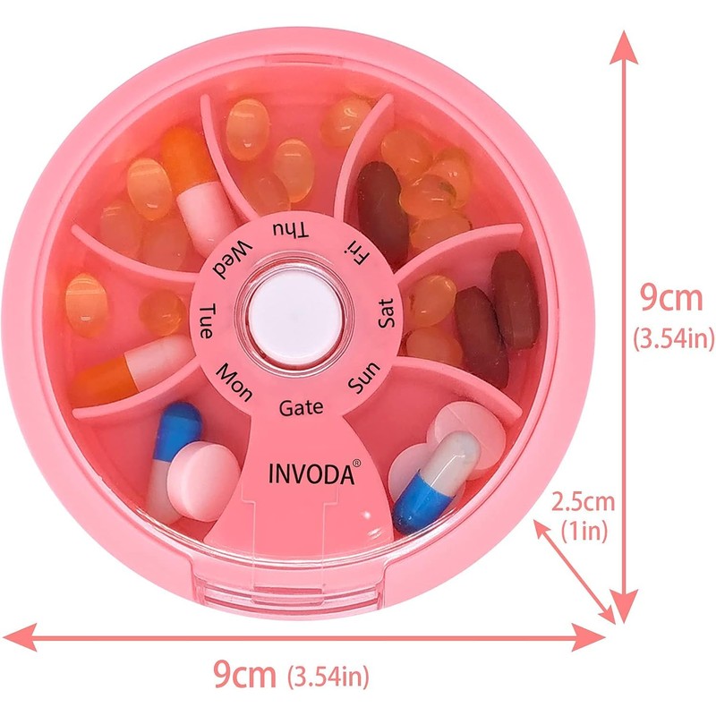 8PCS INVODA Weekly Pill Organizer 7 Compartment Rotating Pill Box