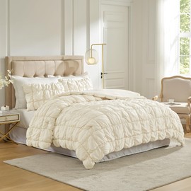 Amélie Home King Comforter Set, Beige Soft Bubble Bedding for All Seasons, 1 King Size Comforter (106"x90") and 2 Pillow Cases (20"x36"), Begie