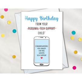 Birthday Cards for Mom, Birthday Card for Dad from Kids, Funny Mother Birthday Card, Humor Tech Support Child Meme Card for Mom's Birthday, Father Birthday Cards