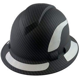 Ridgeline Full Brim Graphite Patten Reflective Hard Hats with Hi Viz Decals Applied and Tote Bag - Matte Black Graphite Pattern with White Decals