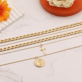 kepvrio Pirate Necklace Chunky Gold Necklace for Women vintage Pirate Coin Pendant Necklace Fashion Chunky Chain Choker Necklaces Pirate Costume Women Men Jewellery(Style-D)