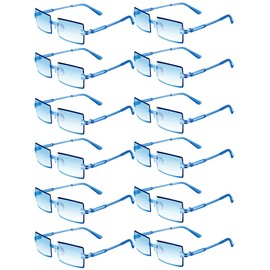 Geyoga 12 Pairs Square Sunglasses for Party Rectangle Rimless Glasses Colorful Transparent Eyewear for Costume Accessories (Blue)