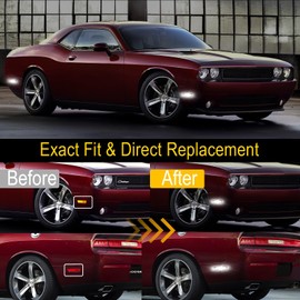 R&F Auto 4PCS Led Side Marker Lights Compatible with Challenger 2008-2014 Front Rear Sidemarker Lamp Amber Red Fender Lamps Parking Light Smoked Lens