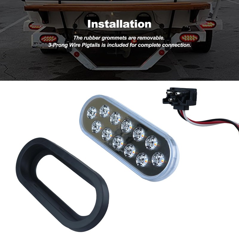 6 Inch Oval Dual Revolution LED Tail Lights Red Stop