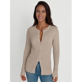 LILLUSORY Cardigan Sweaters for Women Cotton Cable Knit Sweater Jackets Lightweight 2024 Business Casual Outfits Apricot L