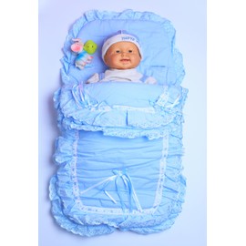 Elegant Broderie Anglaise Footmuff Cosy Toes Liner for Pram and Pushchair - Cream with Red Ribbions, Perfect for Baby Carriers Strollers - Essential Travel Accessory Blue (Blue)