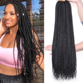 Samtress 24 Inch 8 Packs Box Braids Crochet Hair Pre-looped Knotless Medium 3X Braids Natural Black 144 Strands Boho Braids Hair Extensions for Woman Long Box Braids Crochet Hair Synthetic (#1B)