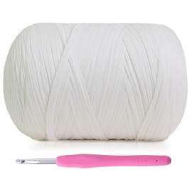 800G (228Yds) Tshirt Yarn for Crochet - T Shirt Yarn for Crocheting with Beginner Crochet Bags/Baskets/Coasters/DIY, T-Shirt Yarns with High Elastic Thick Yarns Polyester Fabric (White)