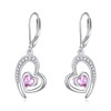 NIFUNAO Double Heart Earrings for Women 925 Sterling Silver Pink