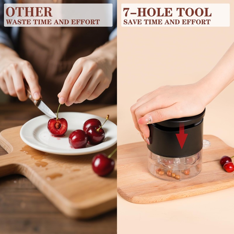 JMBTLUS Cherry Pitter, 7-Hole Long Plunger Push Button Cherry Core