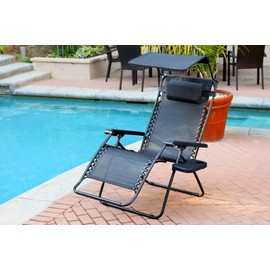 Jeco Oversized Zero Gravity Chair with Sunshade and Drink Tray, Black