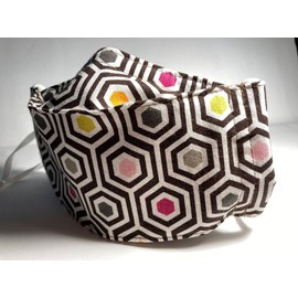 Hexagons - Origami/3D Structured Fabric Face Mask - 4 Layers - Washable - Nose Strip - Filter Pocket - Soft Elastic - Ribbon Lanyard - Modern Graphic Cotton Print Fabric (Small, Youth or Petite)