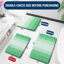 OLANLY Bathroom Rugs Sets 3 Piece, Soft Absorbent Microfiber Bath Mats and U-Shaped Contour Toilet Rug, Non-Slip, Home Decor Accessories, Plush Shaggy Bath Mat Set for Bathroom, Green