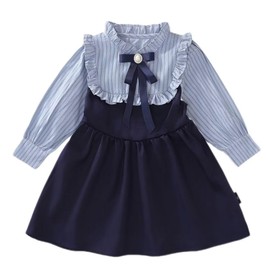 Kuhvvse 90-140 Girls' Dress, Long Sleeve, Girls' Dress, Spring, Autumn, Children's Clothing, Baby Clothing, School Style, Striped, Ribbon, Flared Skirt, Cute, Tunic, Casual, Formal, Kindergarten