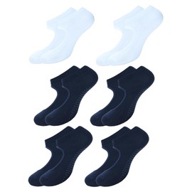 BALENZIA Pilates Grip Socks Women |Pack of 6| Yoga Accesorries Grip Barefoot Hospital Walk|Ballet Dance Anti Slip Non Skid Sock, 2 White, 4 Navy Blue, 6-9