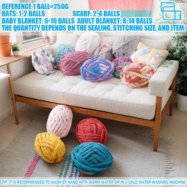 Chenille Wool for Crochet, Chunky Yarn 250 g x 2, Wool for Knitting, Crochet Yarn for Bags, Thick Textile Yarn, Chunky Yarn for Cat Bed, Dolls, Blankets, Cushions, Bags and Rugs