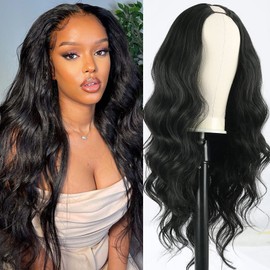 V Part Wig Body Wave Wigs For Black Women Natural Black Upgrade U Part Hair Wig Glueless Full Head Clip In Half Wig V Shape Wigs No Leave Out Lace Front Wigs Long Body 24 Inch V Part Curly Wig