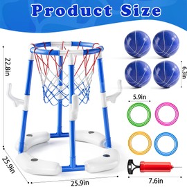 Pool Basketball Hoop Toys,2-in-1 Floating Baskatball Pool Games with 4 Balls/12 Rings/Pump,Swimmming Pool Games for Kids & Adults,Indoor Outdoor Play Toys for Summer Parties & Backyard Play(Blue)