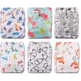 Littles and Bloomz Reusable Nappy, Standard Popper, 6 Nappies, FLP2-0606