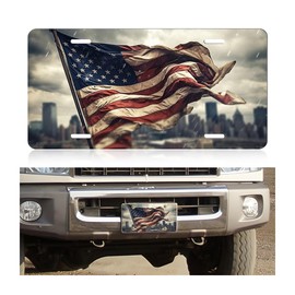 Front License Plate, American Flag Decorative Car Front, Vanity Tag, 4 Holes Metal Car Plate, Aluminum Novelty License Plate, 12 X 6 Inch