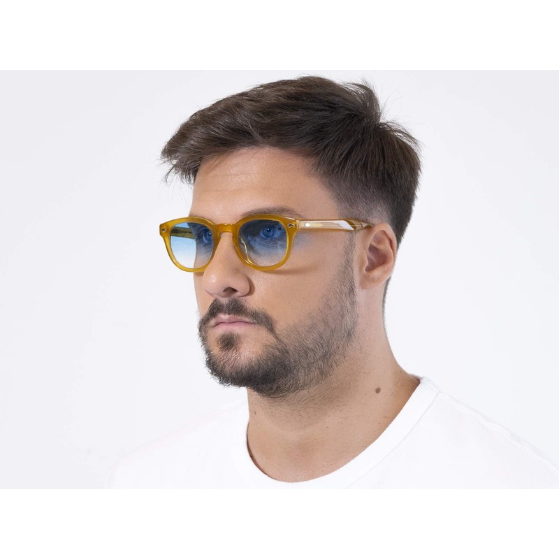 XLAB Unisex Moscot Style Sunglasses 8004, Yellow/Blue Shaded