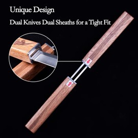 Lanxuiel Professional Steak Knive Set, 2Pcs Unique Sharp Steak Knives with Pairing Bamboo Knife Sheath, Camping Fruit Knife Set for Chefs Meat Bbq Outdoor