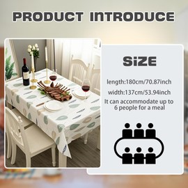 137 * 180cm Wipe Clean PVC Tablecloth,Leaves Pattern Rectangular Large Easy Care Table Cover Reusable Oil-proof Washable Table Cloth for Holiday Dinner Outdoor Picnic