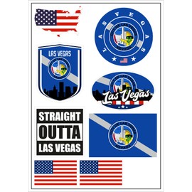 Daged Las Vegas USA Sticker Card Pack of 8 - Car Motorcycle Biker Flag Vinyl ST