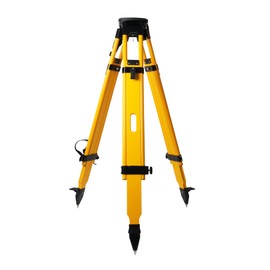 Fiberglass Surveying Tripod, Heavy Duty Yellow Fiberglass and Wood Tripod with Dual Clamp and Copper Center Screw for Robotic Total Stations and Theodolite (Round Head-B)