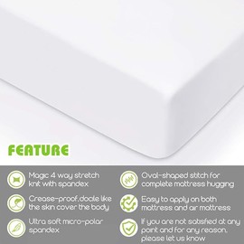 Fitted Sheet- COSMOPLUS Twin Fitted Sheet Only（No Flat Sheet or Pillow Shams）,4 Way Stretch Micro-Knit,Snug Fit,Wrinkle Free,for Standard Mattress and Air Bed Mattress from 8” Up to 10”,White