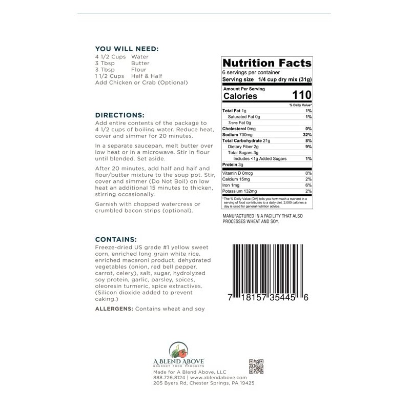 A Blend Above Corn Chowder Soup Mix