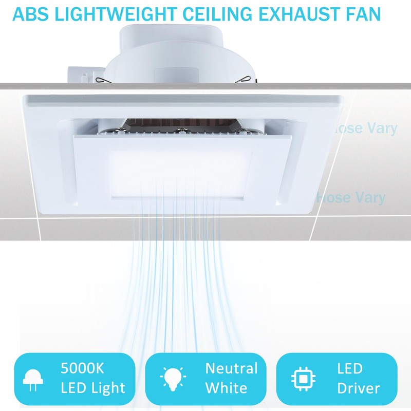 Hose Vary Bathroom Exhaust Fan with Light, 95CFM Bathroom Exhaust