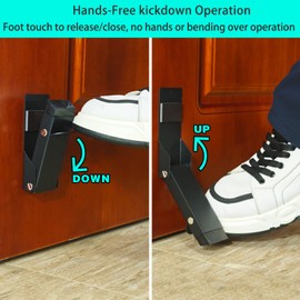 Door Stoppers No Drilling, Kick Down Door Stop, Door Stops for Bottom of Door, One Touch Rubber Door Stop Holder Keep Door Open, Self-Adhesive or Screw Easy Install, Upgraded Anti-Slip Rubber