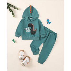 KIMI BEAR 12 Months Toddler Baby Boy Clothes 12-18 Months Dinosaurs Sweatsuit Long Sleeve Hoodie Tops Sweatsuit Pants Outfit Set Fall Winter Outfit for Boys