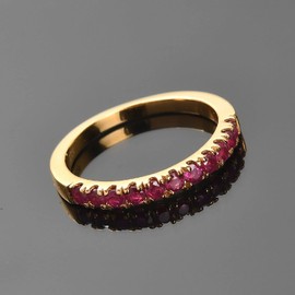 TJC Fissure Filled Ruby Half Eternity Ring for Women in 14ct Gold Plated 925 Sterling Silver for Wife/Girlfriend Size L Red Gemstone July Birthstone