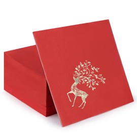 BeBesta 80 Pack Merry Christmas Paper Napkins Red Green white Gold Disposable Party Luncheon Napkins for Christmas New Year Holiday Dinner Party Supplies, 6.5 x 6.5 Inch-Xmas Deer (Red)