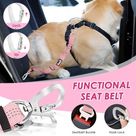 Nasjac Dog Car Harness with Seat Belts, Safety Adjustable Dog Seat Belts for Cars with Clip and Buckle, Breathable Mesh Pet Vest Harness Seatbelts with Secure Elastic Buffer for Travel