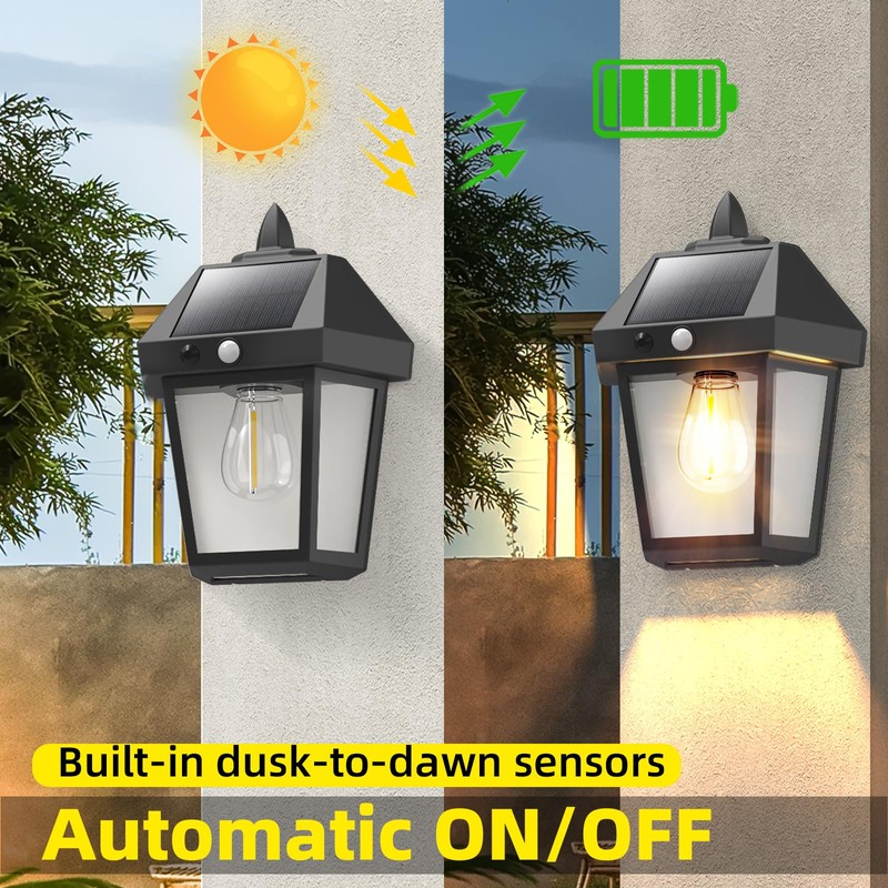 DERAYSION Solar Porch Lights Outdoor, 9 Inch Solar Wall Lanterns
