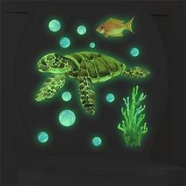 Luminous Underwater World Toilet Sticker Turtle Coral Goldfish Glowing Wallpaper Wall Sticker Bathroom Night Glow Glow in the Dark Sticker Stylish Removable Wallpaper DIY Wall Sticker