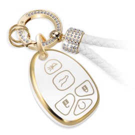 CTRINEWS for Chevy Key Fob Cover with Luxury Diamond Bling Braided Rope Keychain, Upgraded Soft Case for Suburban Tahoe Traverse Acadia Escalade SRX Saturn Outlook Enclave etc(5 buttons) (Gold, C1)